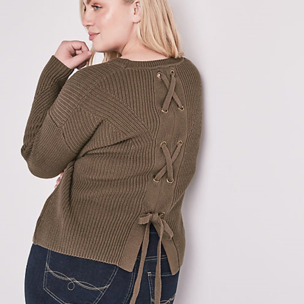Lucky Brand Lace up Back Green Sweater